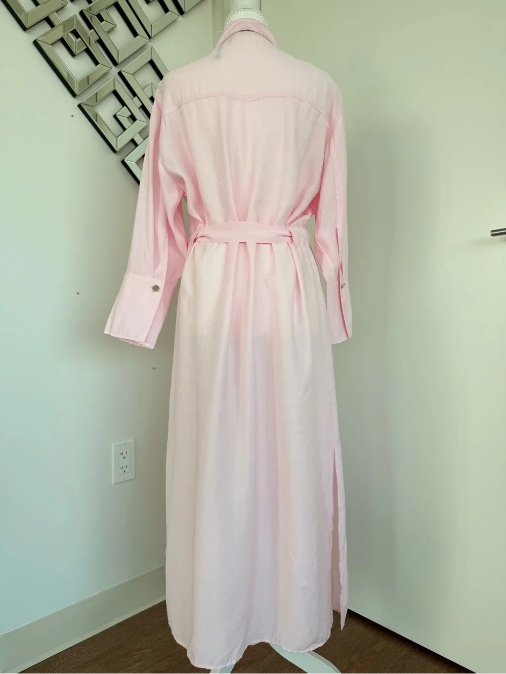 Long Pink Button-Front Shirt Dress